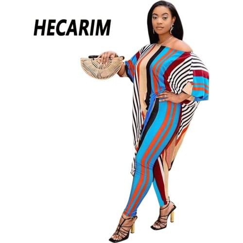 HECARIM Women Pant Set Solid Women Set African Clothing Rainbow Vertical Striped Print Sets Fashion Casual Streetwear Outfit