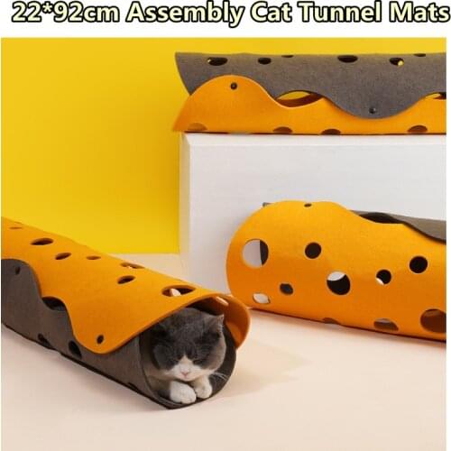 POM Assembly Cat Mats Washable Felt 22*92 Round Tunnel Pads Cat Chew Toys Pet Cat Beds Cheese Color Rug