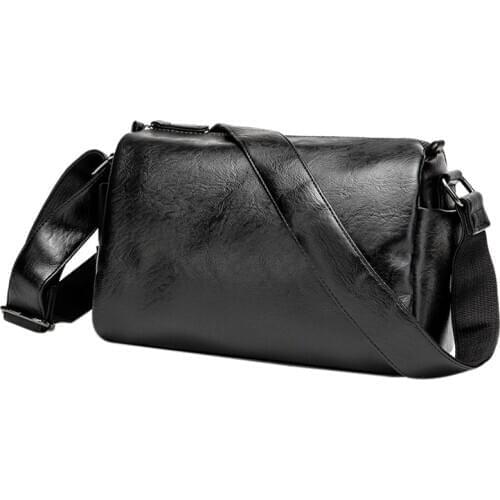 Mens Fashion Handbag PU Leather Messenger Bag Casual Shoulder Bag Mobile Phone Bag Travel Black Small Bag