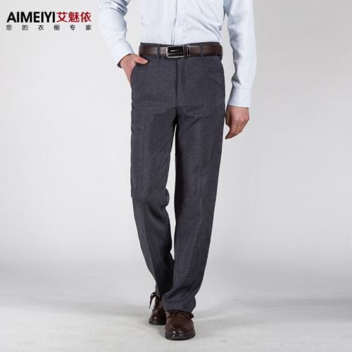 Mens casual pants fitness straight polyester blends long trousers plus size 2019 spring fall grey business formal dad slacks