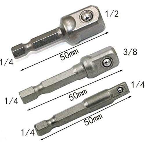 3Pcs 1/4 3/8 1/2" Hex Power Drill Bit Driver Socket Bits Set Adapter Wrench Sleeve Extension Bar Electric Screwdriver Bits Tool