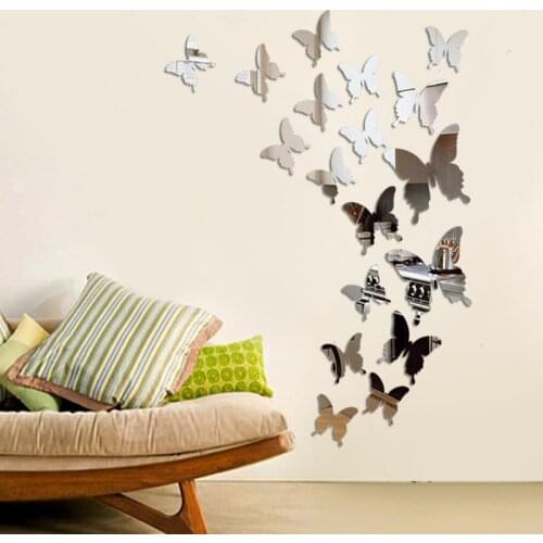 12Pcs Butterfly Removable Fashion Mirror Sticker Wall Sticker DIY Self Adhesive Home Room Art Background Decor Room Decor
