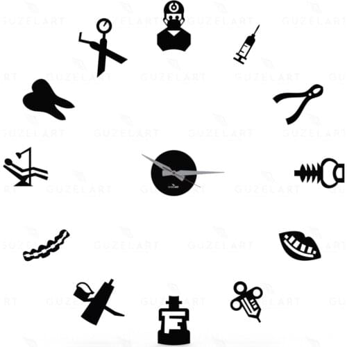 GuzelArt Dentist Wall Clock Modern Design Dental Clinic Decoration Wooden Office Gift Accessories Decor Black Dental Template
