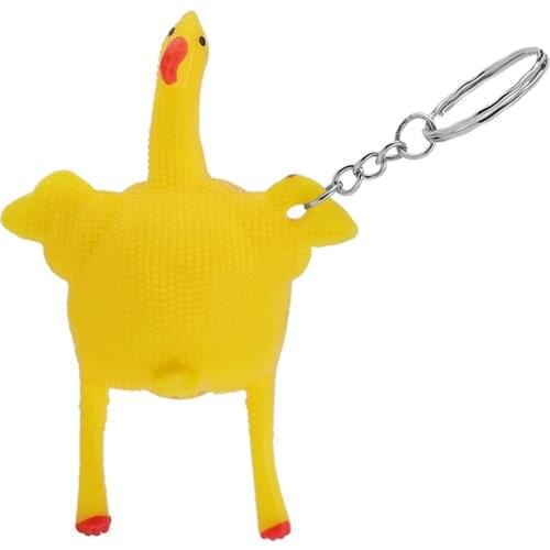 OCDAY Novelty Squeeze Laying Egg Hens Chicken Toys Vent Chicken Whole Egg Funny Toy with Keychain Anti-stress Prank Toy for Kids