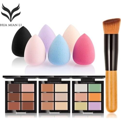HUAMIANLI Concealer Palette + brush + make up sponge set Hide Blemish Makeup Face Contour Waterproof Cream 3D Face Cosmetics