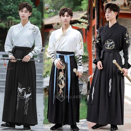 Oriental Chinese Traditional Hanfu Dress Women Men Festival Retro Crane Embroidery Folk Dance Kimono Skirt Streetwear Outfits