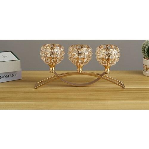 3 Arms Candelabras Crystal Arch Bridge Goblet Candle Holders Bowl Tealight Candlesticks Romantic Ornament for Home Wedding Decor