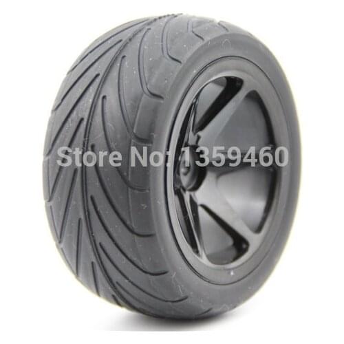 Pre-Glued 4pcs 1/10 Buggy Tires Tyre(On-Road) 6 Spoke Black Wheel Rim fits for 1:10 4WD Buggy Car 1/10 Tire