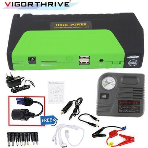Car Jump Starter Vehicle Engine Booster Emergency Start Battery Portable Charger Power Bank for Electronics with pump 2USB