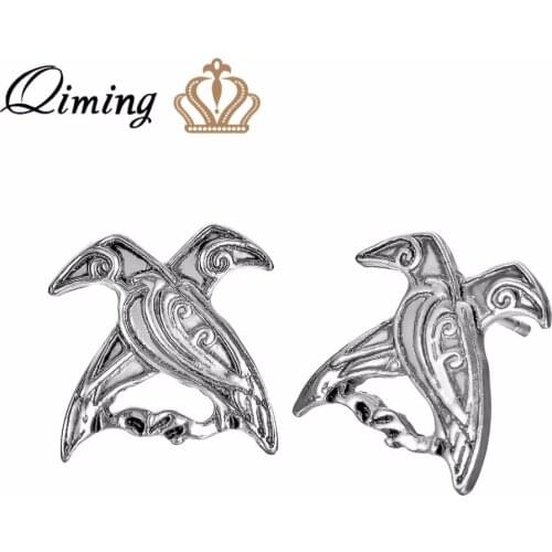 QIMING Valknut Bird Earrings Antique Animal Pagan Odins Ravens Viking Mythology Jewelry Women Norse Design Stud Men Earrings
