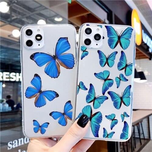 Luxury Blue Butterfly transparent TPU Soft Phone Case for iPhone 12pro 11Pro Max 12mini SE 2020 6S 7 8 Plus X XR XS Max cover