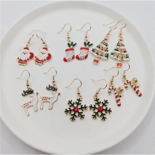 Christmas Earrings Christmas tree Snowman old man elk snowflake walking stick eardrop hook ear ornament