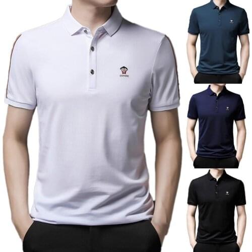 Short Sleeve Shirt Turn-down Collar Design Letter Embroidery Men Stylish Business Style Plus Size Summer Casual Lapel T-shirt