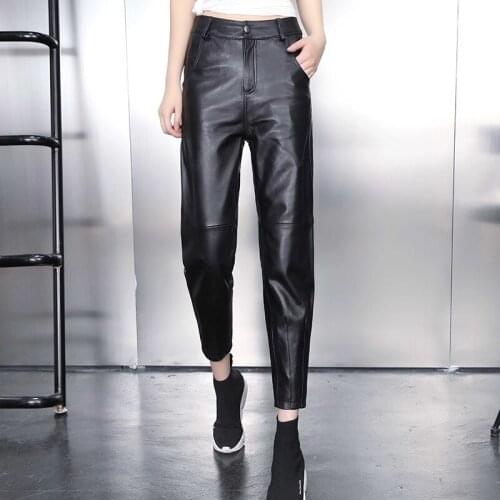 Chic womens spring autumn genuine harem pants high quality sheepskin leather ninth pant B039