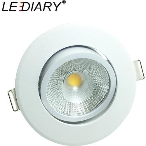 LEDIARY Round Recessed LED Ceiling Downlights 75mm Cut Hole COB Spot Lamp Real 5W 100V-240V Angle Adjustable Living Room Fixture