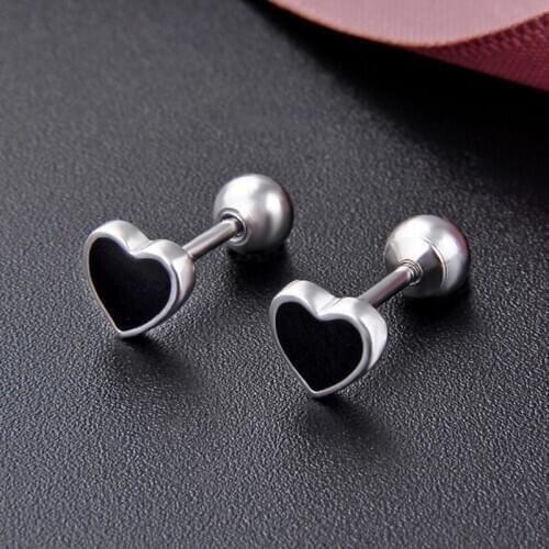 Solid 925 Sterling Silver Stud Earrings Fine Jewelry Fashion Small Cute Enamel Heart Shape Screw Back Earrings For Women