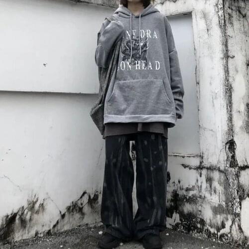 Dark print street park Harajuku punk plus velvet warm new loose thin hooded long-sleeved jacket jacket Y2K sweater women autumn