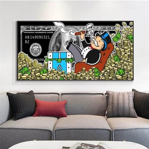 Street Art Monopoly Lying In A Pile of Money Canvas Paintings on The Wall Dollars Posters and Print for Modern Home Art Cuadros