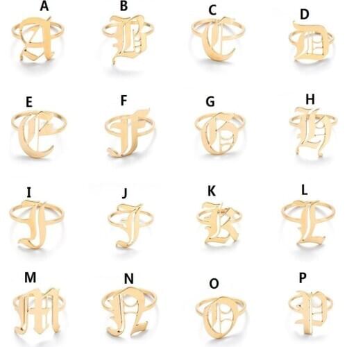 Unisex Gold A-Z 26 Letters Initial Name Ring for Women Mens Geometric Creative Finger Ring Jewelry Gift Viking 2020 Kpop