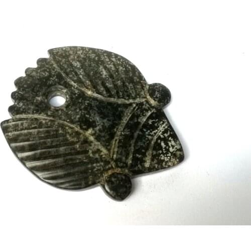 YIZHU CULTUER ART Collection Old China Hongshan Culture Black Magnet Jade Carving Cicada Pendant