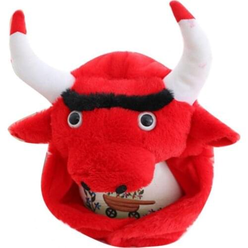 Funny Cartoon Bull Plush Hood Cap Hat Party Cosplay Costume Photo Props Toys