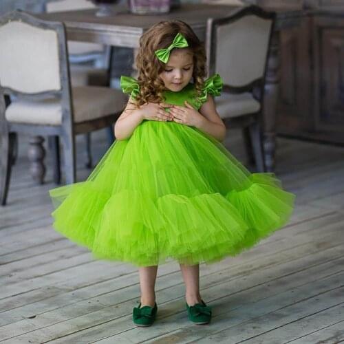 Green Girls Dresses For Wedding Tulle Short Girl Dress Party Christmas Dress Children Princess Costume For Kids