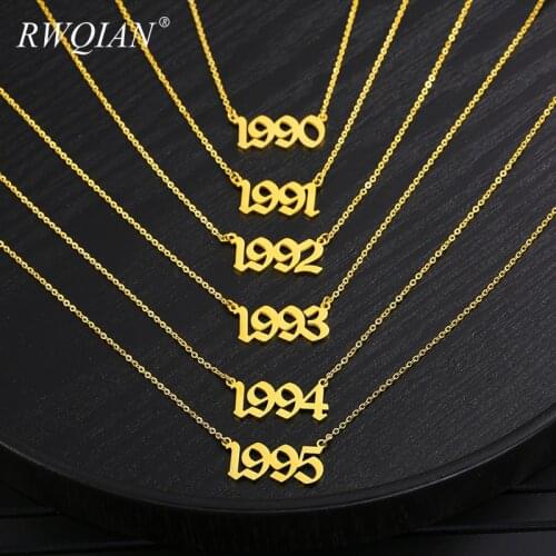 Personalize Year Number Necklaces for Women Custom Year Gold Stainless Steel Birthday Gift from 1990 to 2020