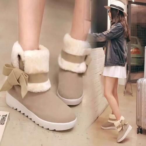 Snow boots female tube autumn and winter womens shoes students sweet thick bottom 2018 new plus velvet warm fur boots