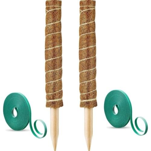 2 Pcs Coir Moss Totem Pole Plant Support Stakes for Indoor Climbing Plants Support with 13 Feet Garden Support Ties