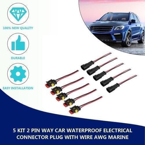 5Pcs 2-Wire 2P Car Waterproof Male Female Electrical Connectors Plug-In Car Motorcycle Scooter Marine Electrical System