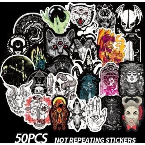 50Pcs Devil Goth Style Black And White Stickers For Laptop Skateboard Luggage Refrigerator Notebook Helmet Toy Cartoon
