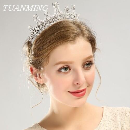 White Pearl Crown and Tiara Bride Headdress Queen Princess Wedding Pearl Crown Elegant Women Hair Wedding Accessories