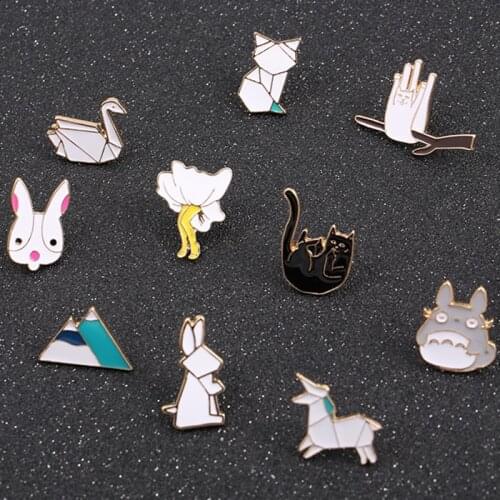 Free shipping wholesale 10 pcs/ lot metal enamel totoro cat rabbit fox animal badge brooch collar pin
