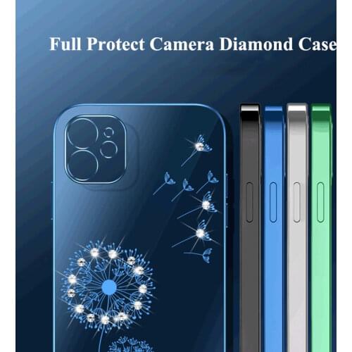 For iPhone 12 Pro Max Mini 11 Pro XS Max XR X SE 2020 7 8 Plus Case Luxury Diamond Plated Soft Transparent Antiknock Cover Funda
