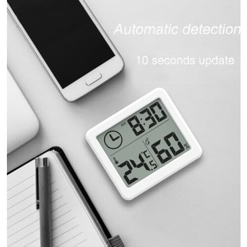 Digital LCD Thermometer Hygrometer Electronic Temperature Humidity Meter Weather Station Indoor Outdoor Tester With Clock