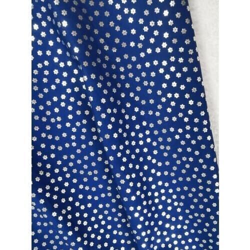 Daisy flower Navy Blue Silver Stamping Pressed Cotton Fabric Flora DIY Patchwork Textile Tissue Home Clothing Dress viaPhil
