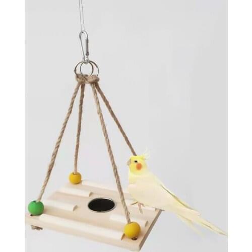 Wooden Swing Chair Bird Feeder Parrot Food Holder Garden Hanging Swing Bird Feeder For Birds Patio Decoration