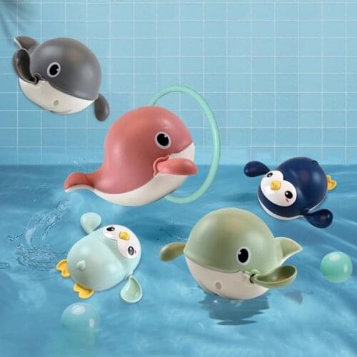 Cartoon Whale Penguin Baby Bath Toys Cute Animal Classic Baby Beach Water Toy Infant Swim Chain Clockwork Toy for Kids
