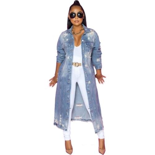 Denim Jacket Fashion Womens Ripped Long-sleeved Lapel Tie Button Denim Windbreaker Loose Jacket Cardigan Denim Cloak