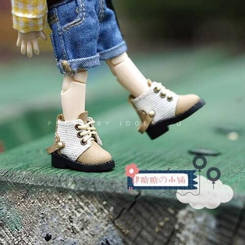 OB11 doll shoes ankle boots Mosaic two-color retro style ● work boots ● cloth clay GSC doll shoes accessories