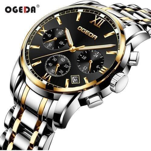 Fashion Casual Stainless Steel Mens Watches Luxury Brand Chronograph Men Sports Watches 30M Waterproof Quartz Wrist Watch 2019