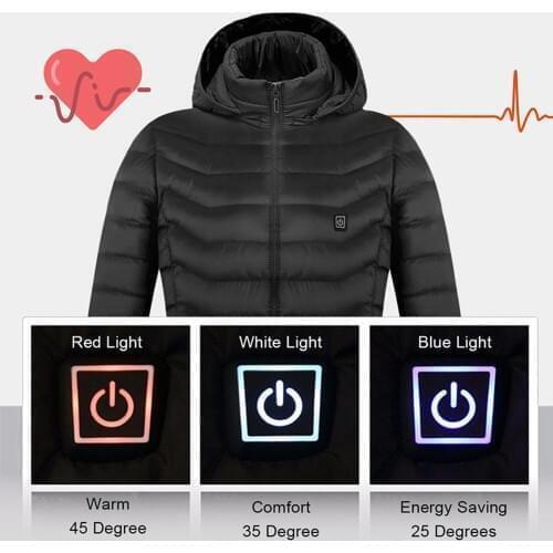 Men Women Heated Jackets Outdoor Vest Coat USB Electric Battery Long Sleeves Heating Hooded Jackets Warm Winter Thermal Clothing