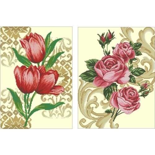 Roses and Tulips patterns Counted Cross Stitch 11CT 14CT 18CT DIY Chinese Cross Stitch Kits Embroidery Needlework Sets