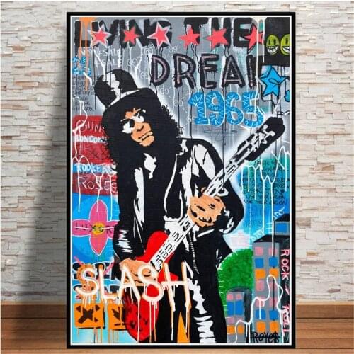 Rockstar Play The Guitar Graffiti Portrait Canvas Wall Art Painting On Poster And Prints Decorative Pictures For Living Room