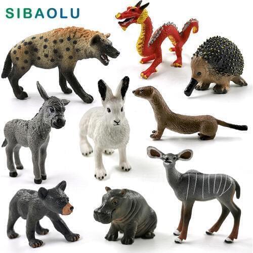 New Hippo Bear Donkey Mole Otter Rabbit Hyena Chinese Dragon figurine Animal model home decor miniature decoration accessories
