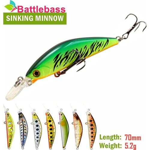 NEW BATTLEBASS 70mm/5.2g Sinking Minnow Hard bait Fishing Lures Mini Minnow Crankbait Treble hook Artificial bait wobbles 1pcs
