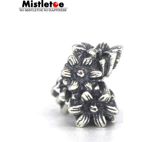 Mistletoe 925 Sterling Silver Daisies Flowers Charm Bead European Jewelry