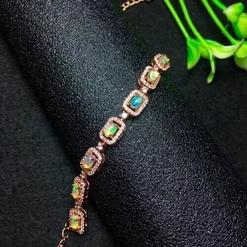 Opal Bracelet Solid S925 Sterling Silver For Women Colour Gem Stone Rings Fine Jewelry