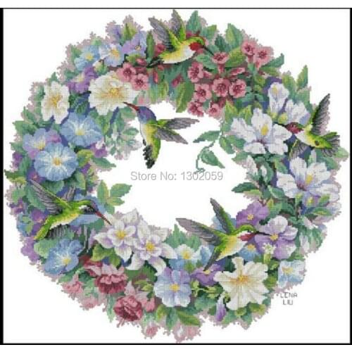 Bee Bird Flower Garland Needlework Embroidery Cross Stitch Kit Factory Sale 18CT/16CT/14CT/11CT/9CT