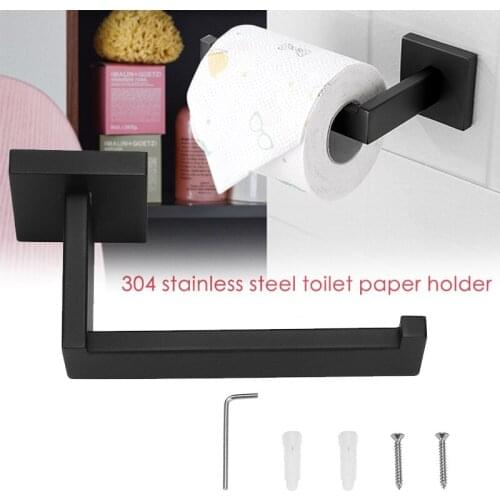 Rolling Toilet Paper Holder Rack Bathroom Washroom Hook Suitable For Kitchen Paper Roll Black Stainless Steel